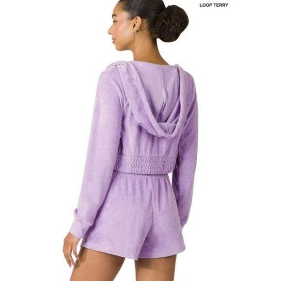 ZENANA loop terry zip hoodie & short set NEW comfy and cute - Picture 4 of 4